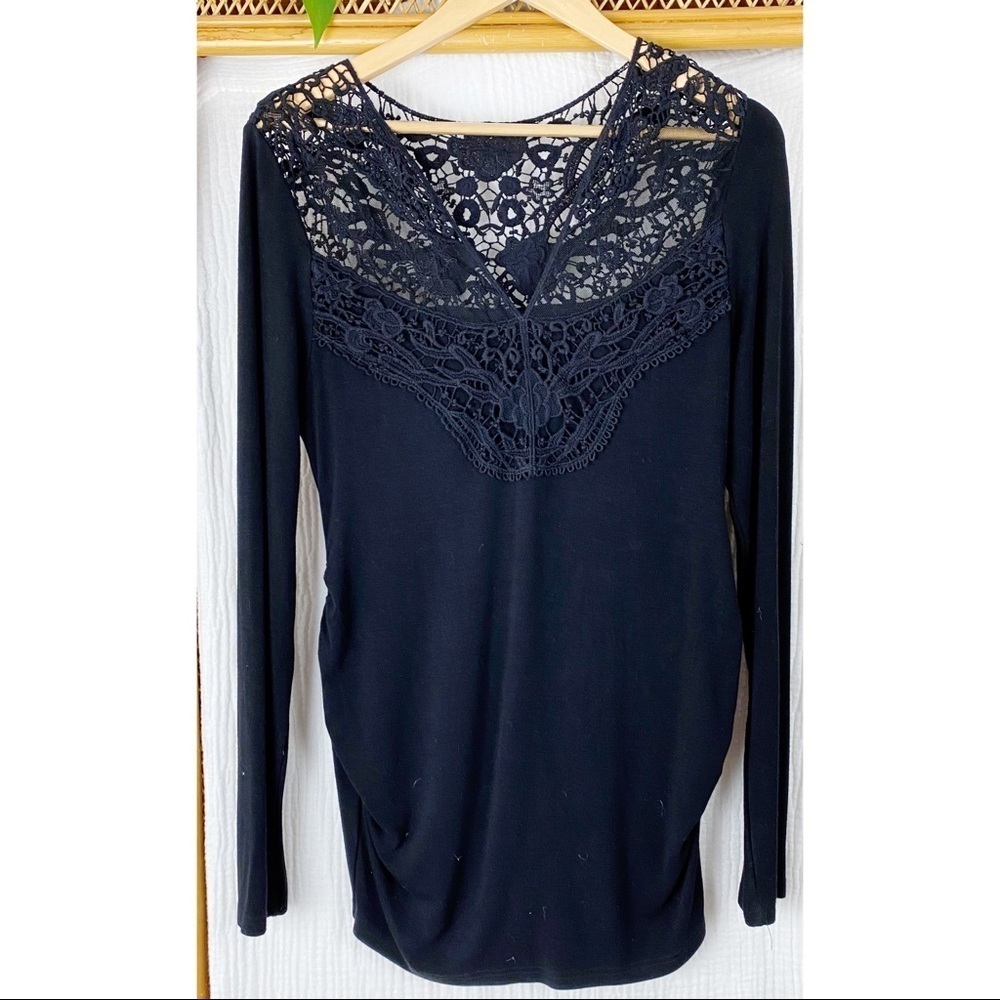 PATTYBOUTIK BLACK LACE‎ LONG-SLEEVE TOP MATERNITY​​​​​